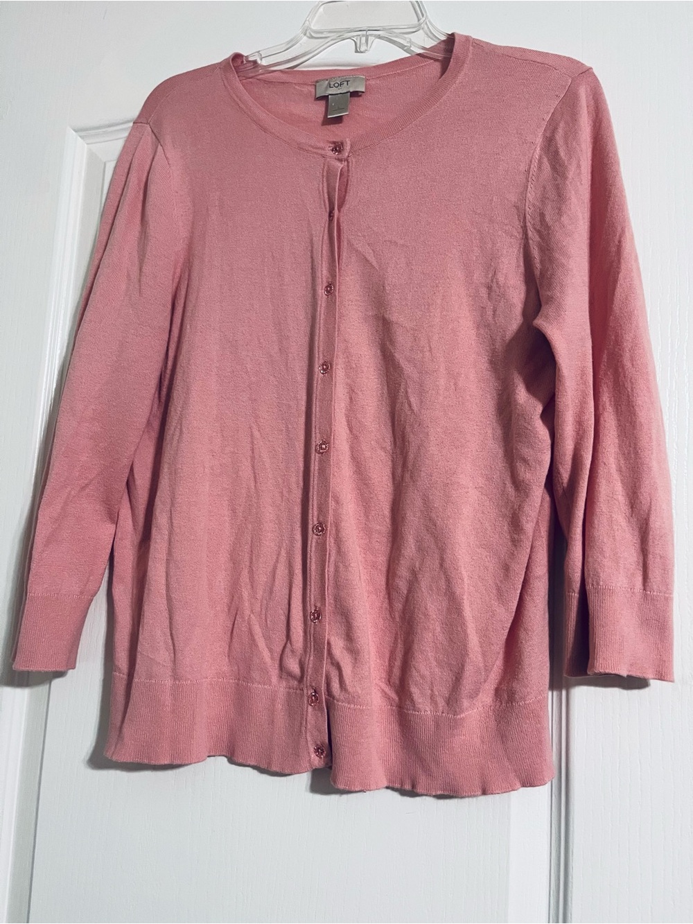 LOFT Pink Button-Front Womens Cardigan Sweater Size L 100%Cotton